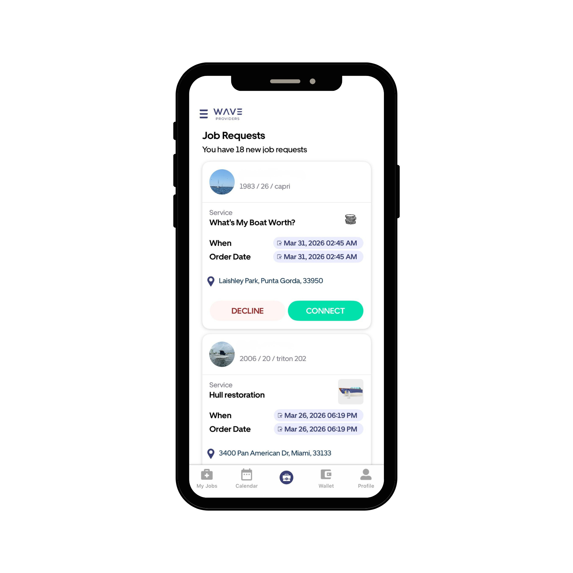 Wave provider app job requests screen